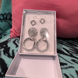 nOir Jewelry Silver Glitter Drop and Hoop Earring Set